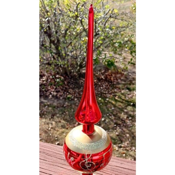 Inge Glas Red & Gold German Blown Glass Melody Finial Christmas Tree Topper +Box - Picture 5 of 11